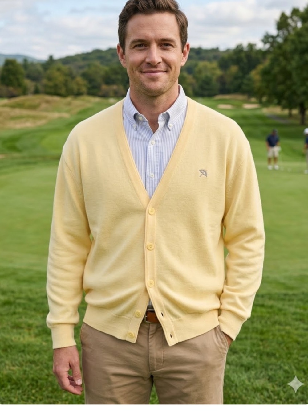Men's V-Neck Button Cardigan Sweater - Light Yellow